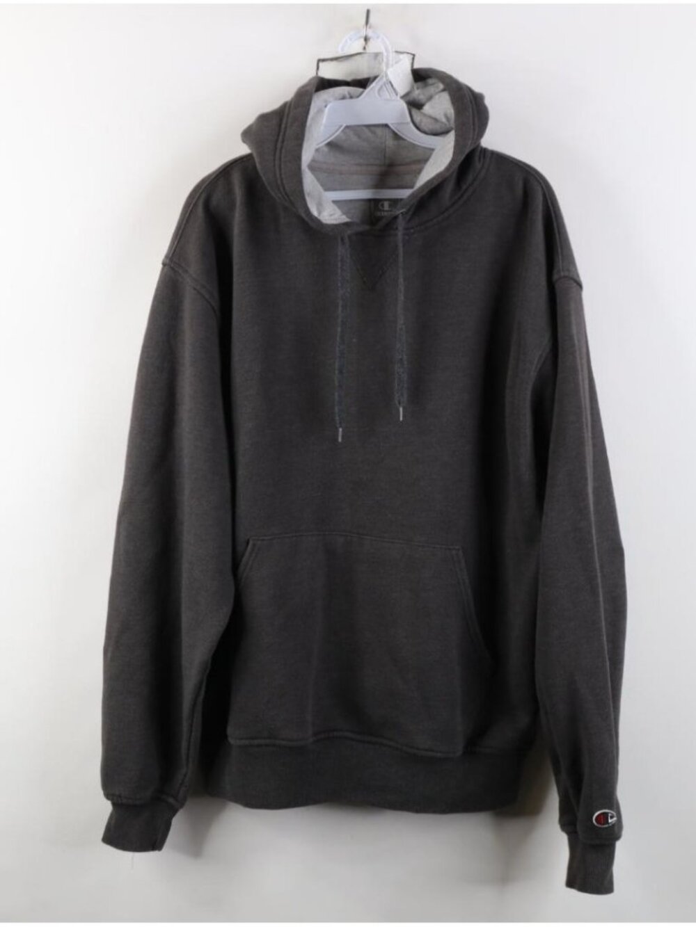 Vintage Champion Mens Size Large Faded Blank Hoodie Sweatshirt Dark Gray